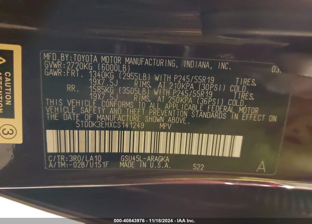 2012 TOYOTA HIGHLANDER LIMITED V6 VIN: 5TDDK3EHXCS141249