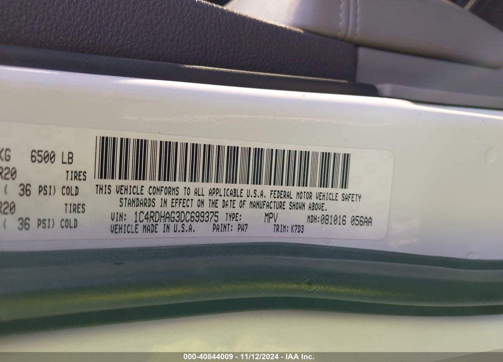 2013 DODGE DURANGO SXT VIN: 1C4RDHAG3DC699375