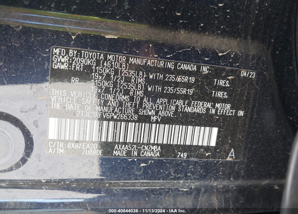 2023 TOYOTA RAV4 XLE PREMIUM VIN: 2T3C1RFV6PW266338