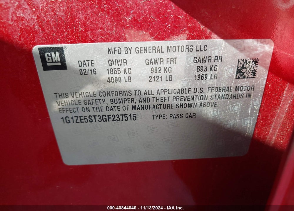 2016 CHEVROLET MALIBU VIN: 1G1ZE5ST3GF237515