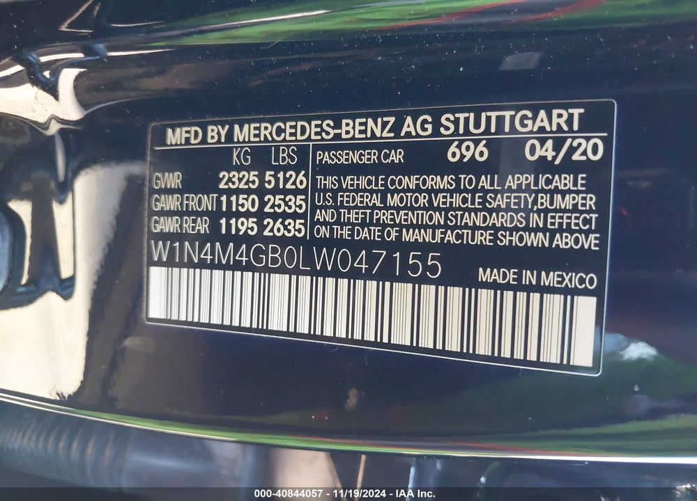 2020 MERCEDES-BENZ GLB 250 VIN: W1N4M4GB0LW047155