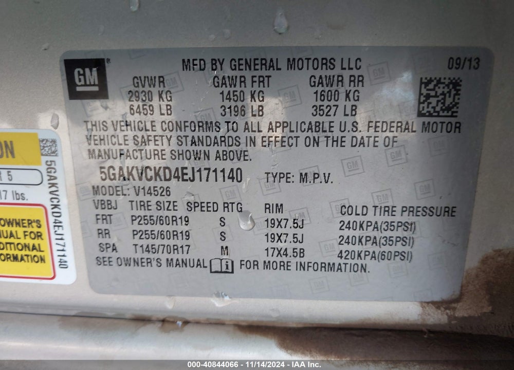 2014 BUICK ENCLAVE PREMIUM VIN: 5GAKVCKD4EJ171140