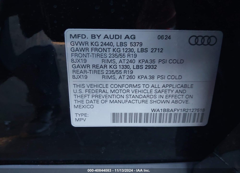 2024 AUDI Q5 PREMIUM PLUS 40 TFSI QUATTRO S TRONIC VIN: WA1BBAFY1R2127518