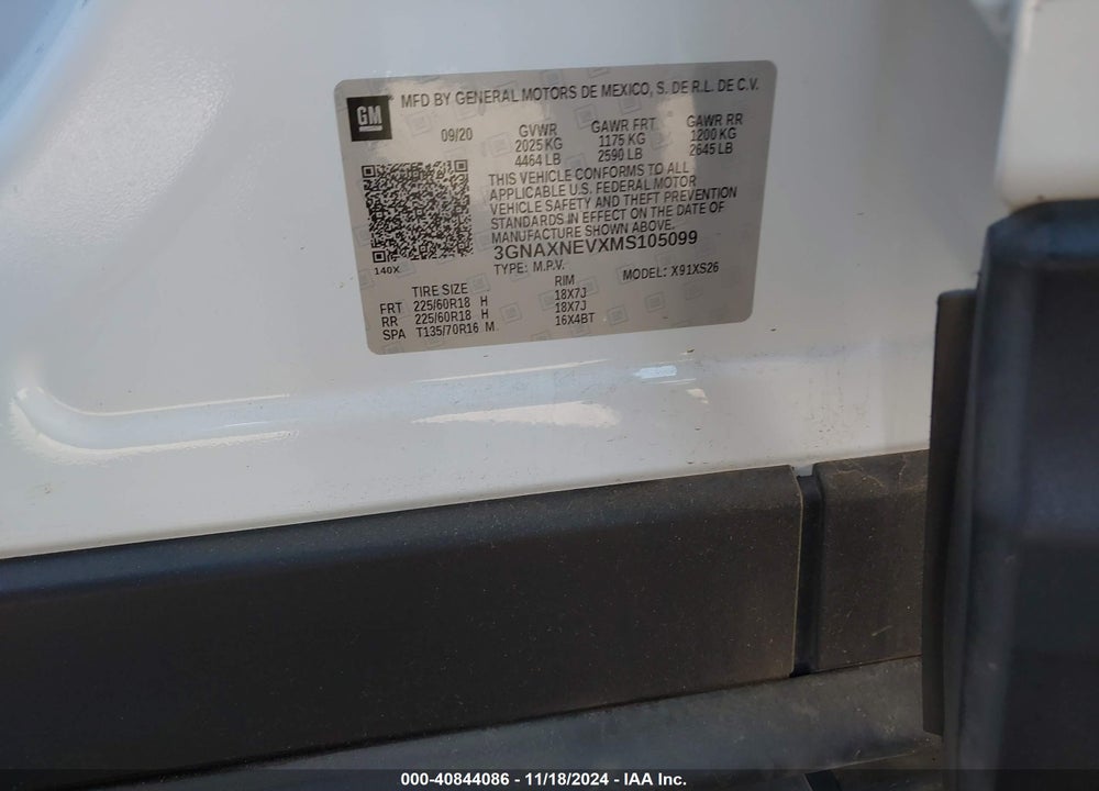 2021 CHEVROLET EQUINOX FWD PREMIER VIN: 3GNAXNEVXMS105099