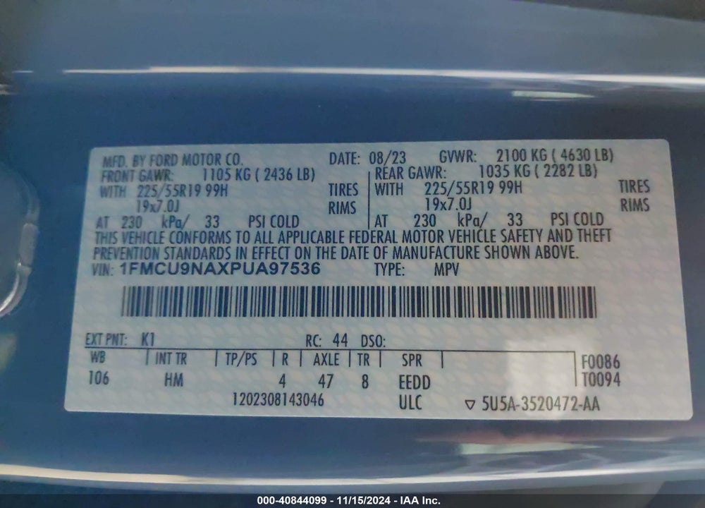 2023 FORD ESCAPE ST-LINE SELECT VIN: 1FMCU9NAXPUA97536