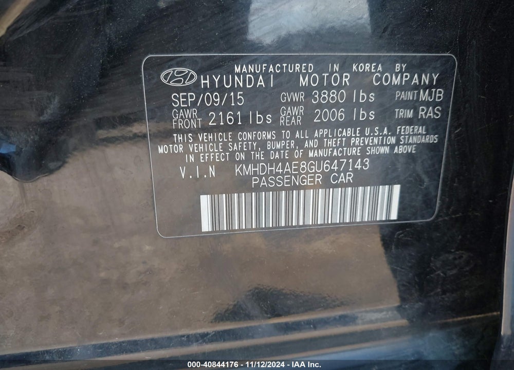 2016 HYUNDAI ELANTRA SE VIN: KMHDH4AE8GU647143