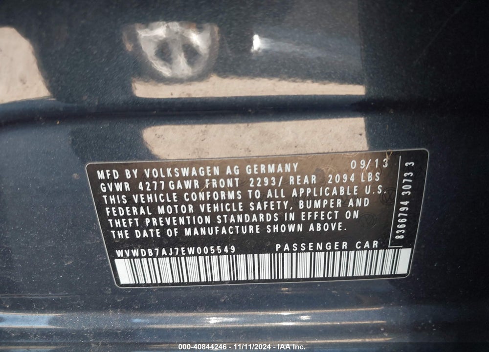 2014 VOLKSWAGEN GOLF 2.5L VIN: WVWDB7AJ7EW005549
