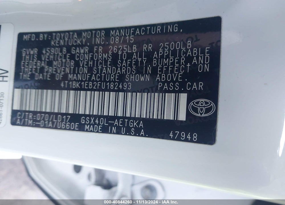 2015 TOYOTA AVALON XLE VIN: 4T1BK1EB2FU182493