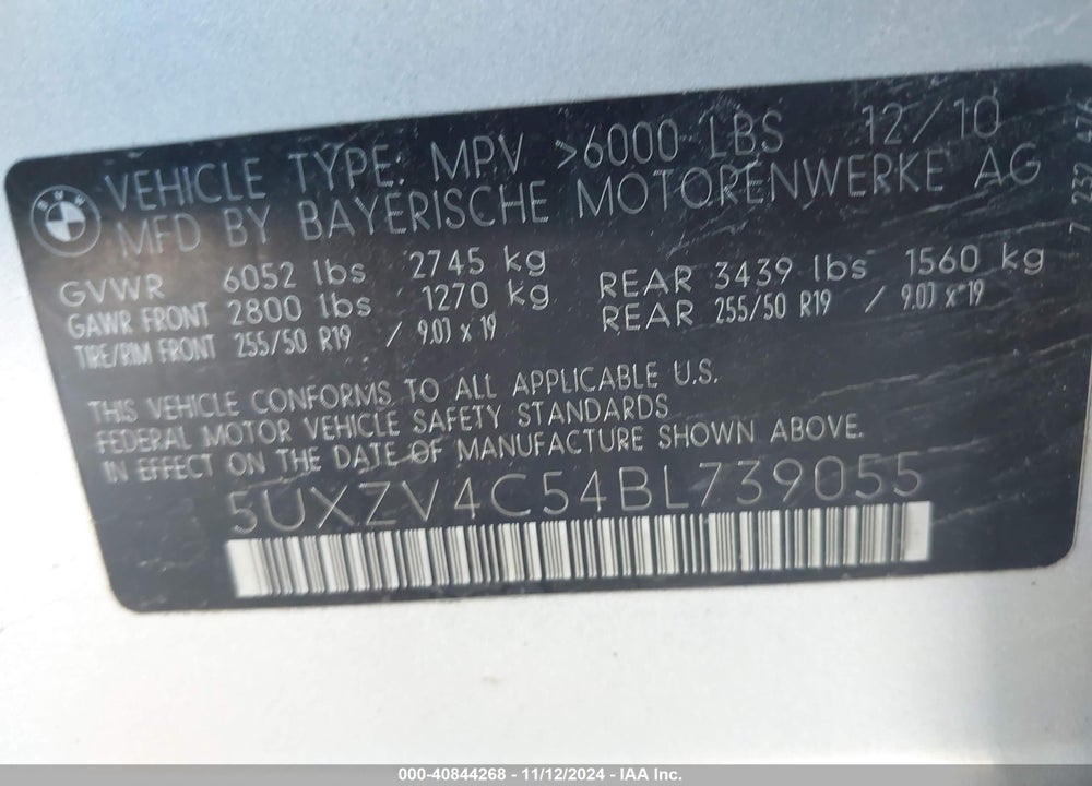 2011 BMW X5 VIN: 5UXZV4C54BL739055