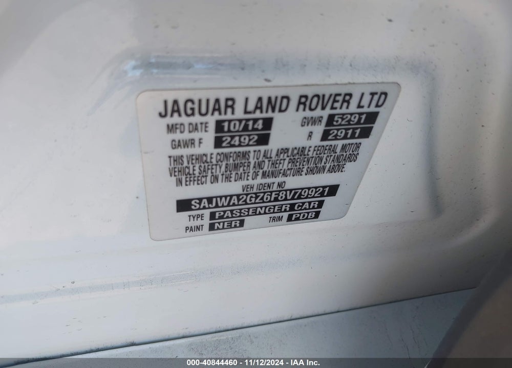 2015 JAGUAR XJ XJL PORTFOLIO VIN: SAJWA2GZ6F8V79921