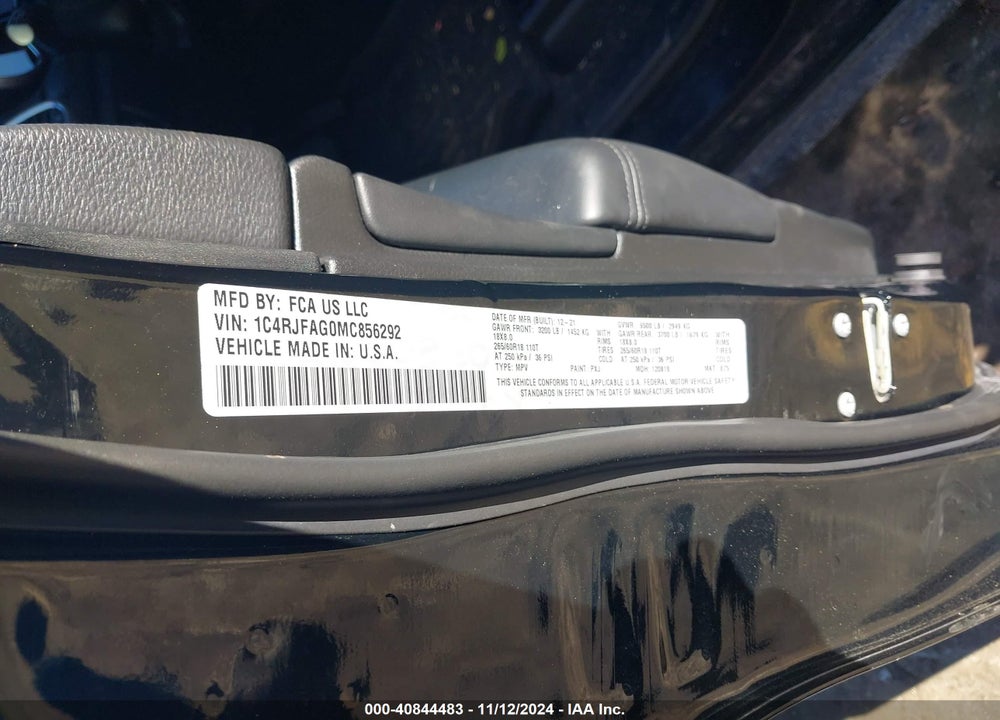 2021 JEEP GRAND CHEROKEE LAREDO E 4X4 VIN: 1C4RJFAG0MC856292