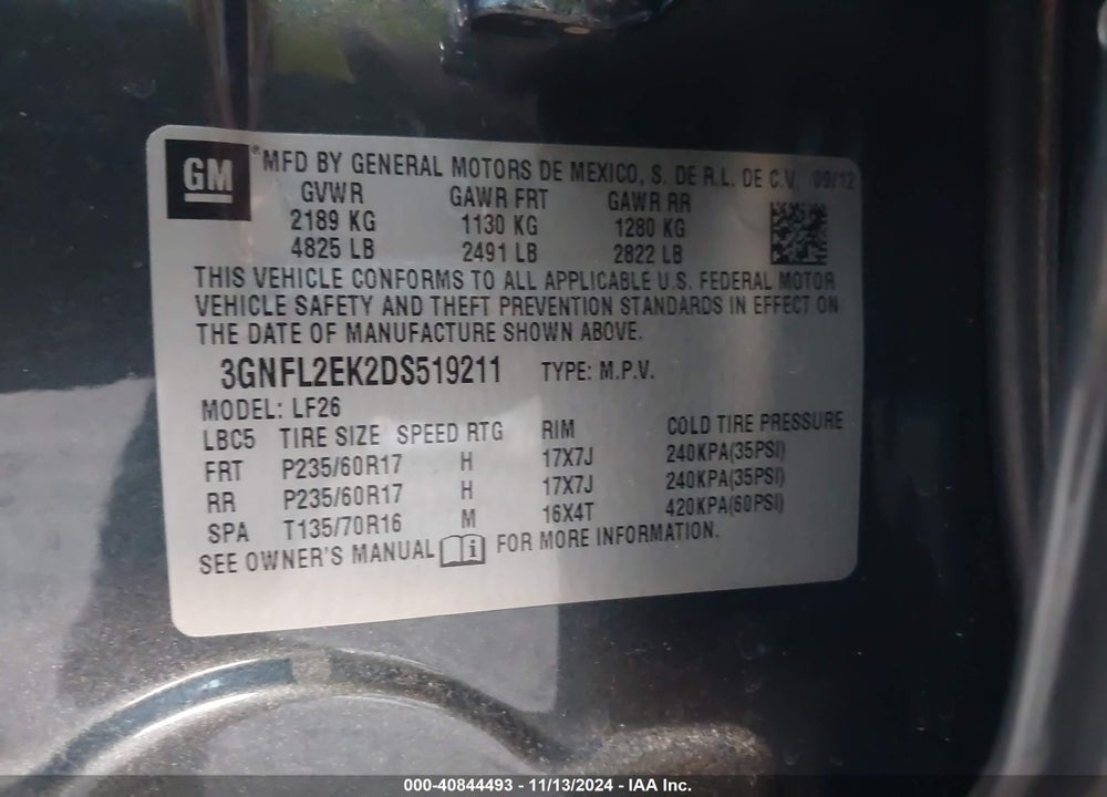 2013 CHEVROLET CAPTIVA SPORT 2LS VIN: 3GNFL2EK2DS519211