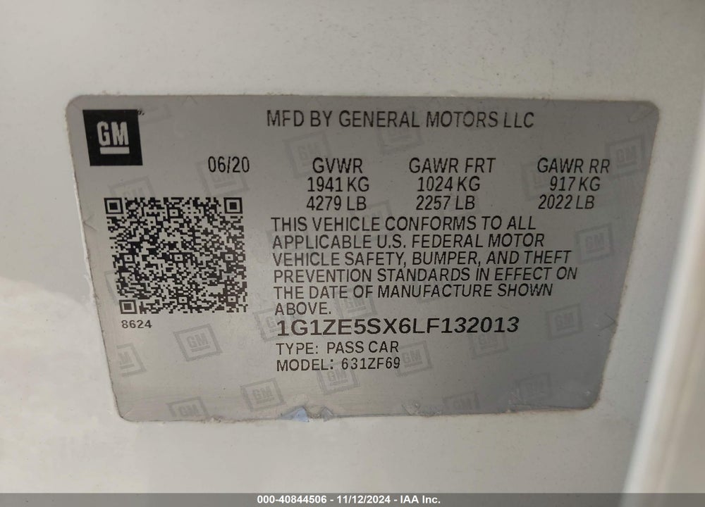 2020 CHEVROLET MALIBU VIN: 1G1ZE5SX6LF132013