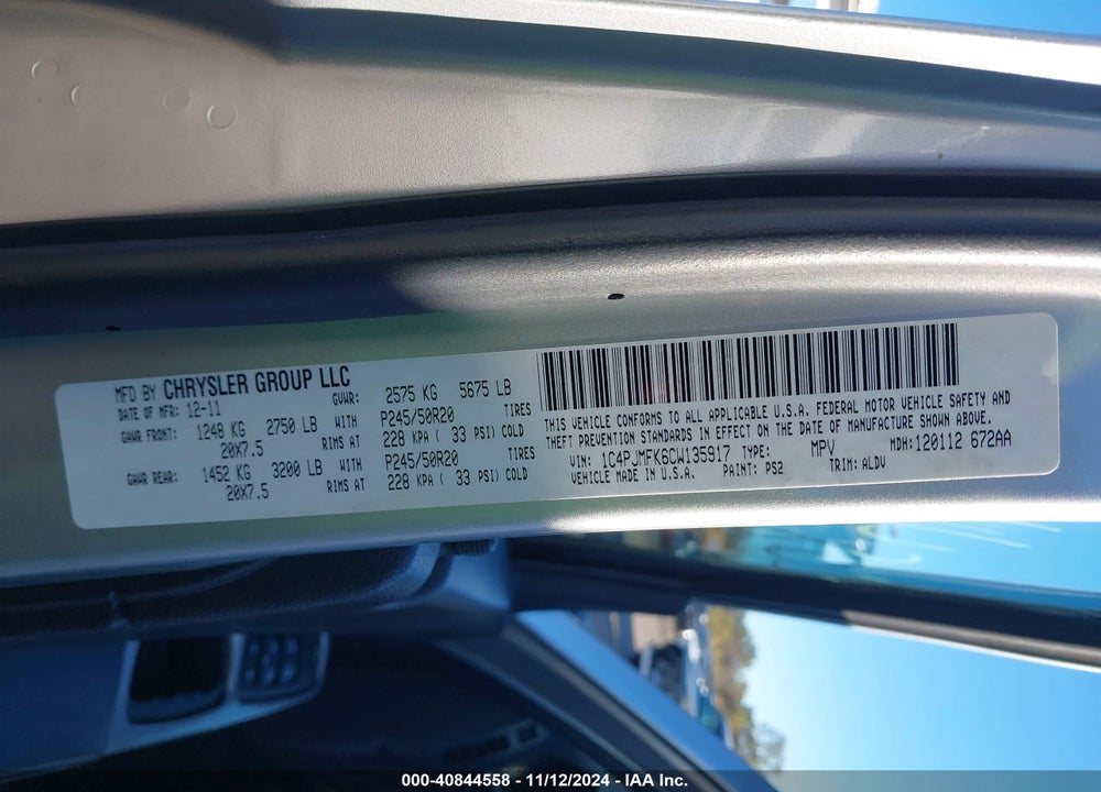 2012 JEEP LIBERTY LIMITED JET EDITION VIN: 1C4PJMFK6CW135917