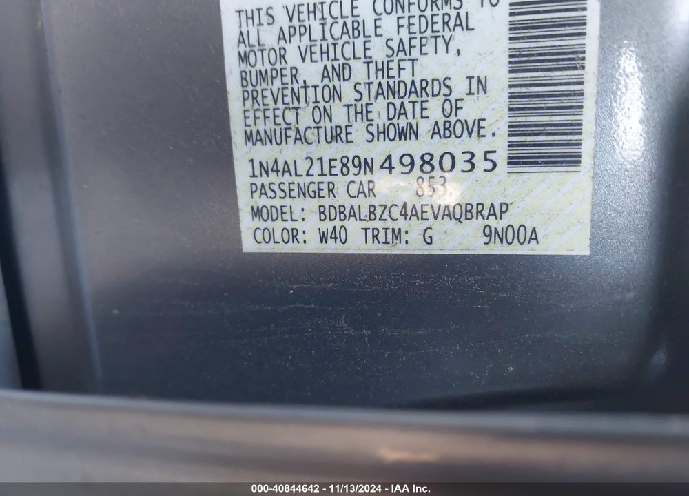 2009 NISSAN ALTIMA 2.5 S VIN: 1N4AL21E89N498035