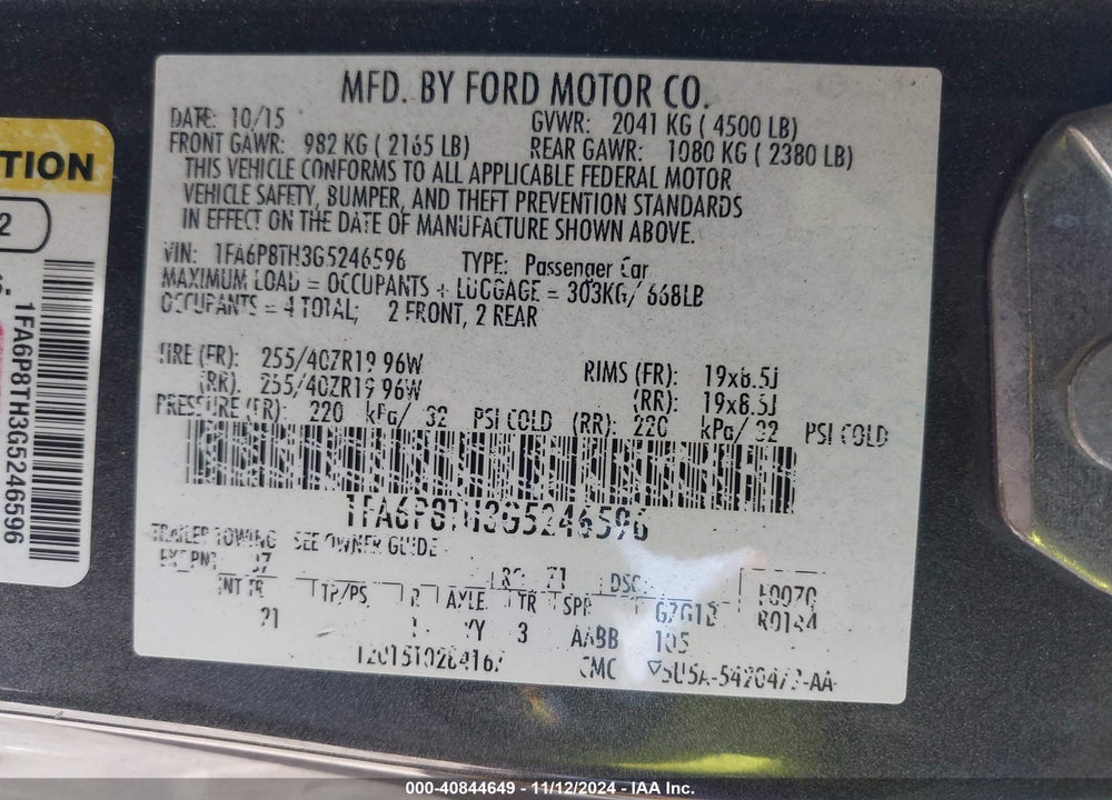 2016 FORD MUSTANG ECOBOOST VIN: 1FA6P8TH3G5246596