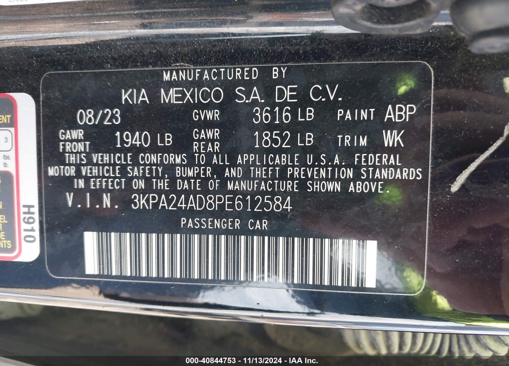 2023 KIA RIO S VIN: 3KPA24AD8PE612584