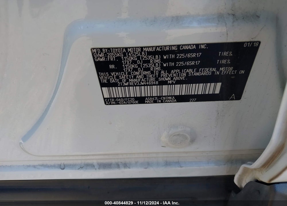 2018 TOYOTA RAV4 VIN: 2T3WFREV3JW446948