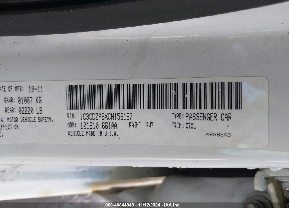 2012 DODGE AVENGER SE VIN: 1C3CDZABXCN156127