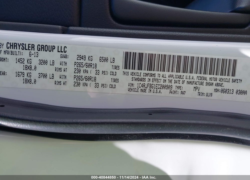 2014 JEEP GRAND CHEROKEE LIMITED VIN: 1C4RJFBG1EC200909