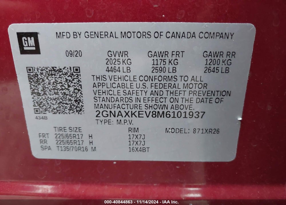 2021 CHEVROLET EQUINOX FWD LT VIN: 2GNAXKEV8M6101937