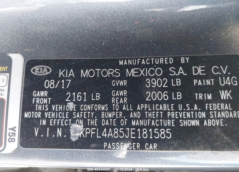 2018 KIA FORTE EX VIN: 3KPFL4A85JE181585