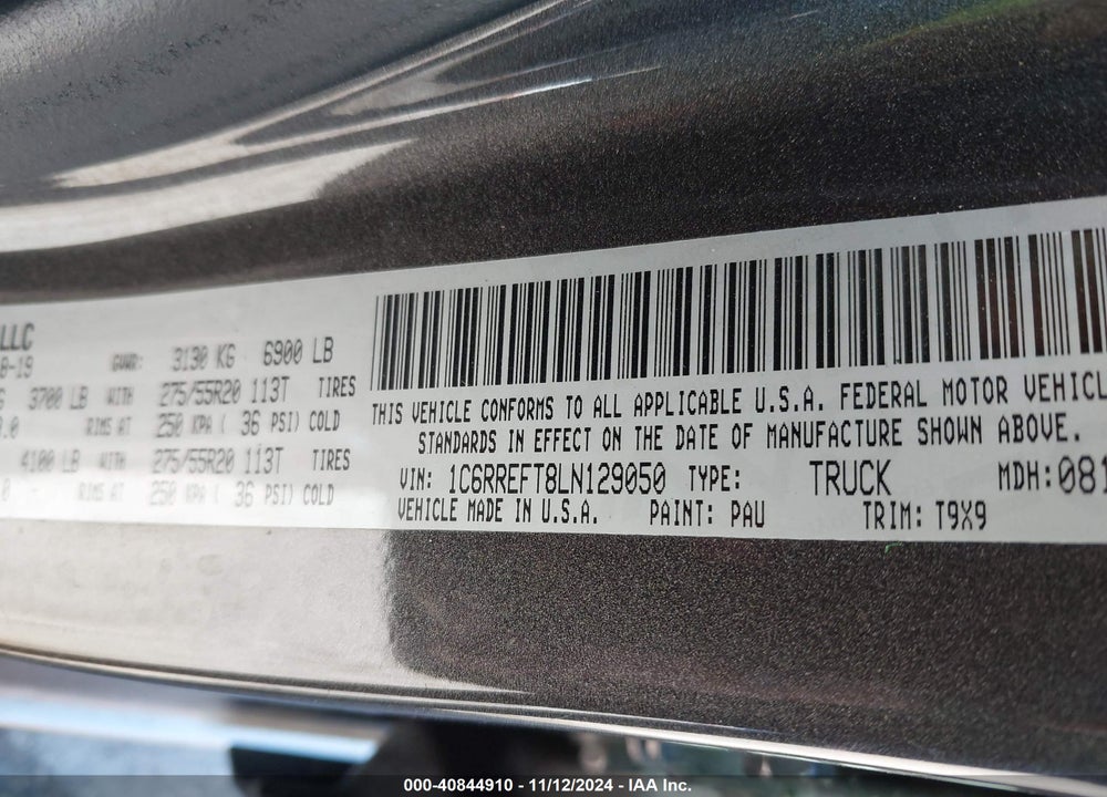 2020 RAM 1500 LONE STAR 4X2 5'7 BOX VIN: 1C6RREFT8LN129050