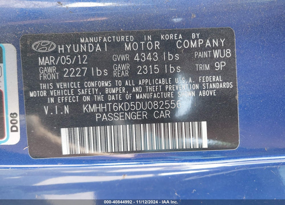 2013 HYUNDAI GENESIS 2.0T VIN: KMHHT6KD5DU082556