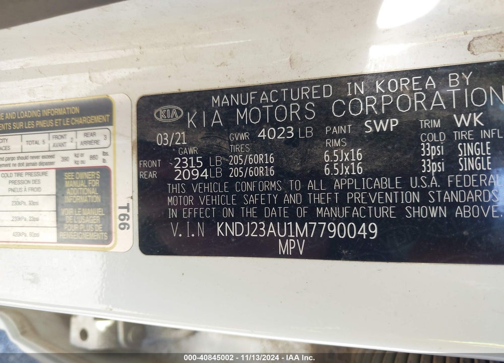 2021 KIA SOUL LX VIN: KNDJ23AU1M7790049