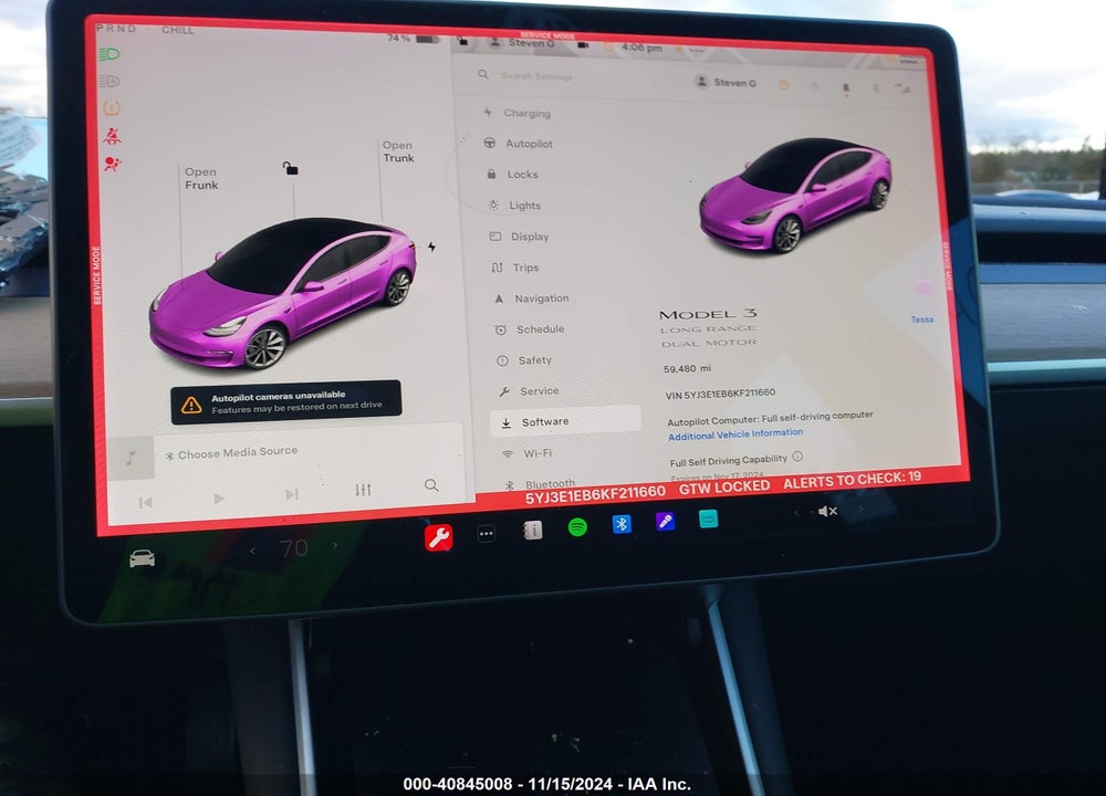 2019 TESLA MODEL 3 LONG RANGE/PERFORMANCE VIN: 5YJ3E1EB6KF211660
