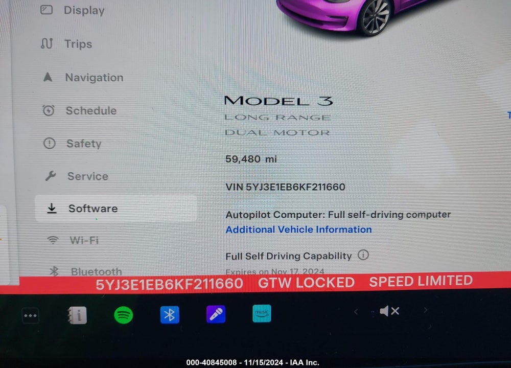 2019 TESLA MODEL 3 LONG RANGE/PERFORMANCE VIN: 5YJ3E1EB6KF211660