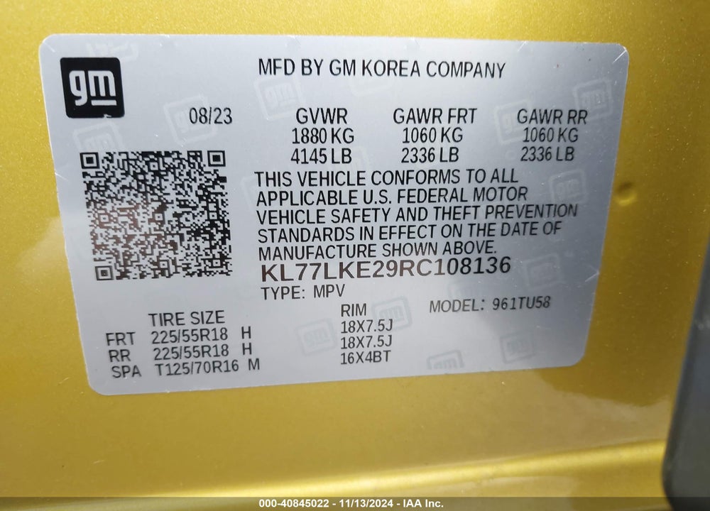 2024 CHEVROLET TRAX FWD ACTIV VIN: KL77LKE29RC108136