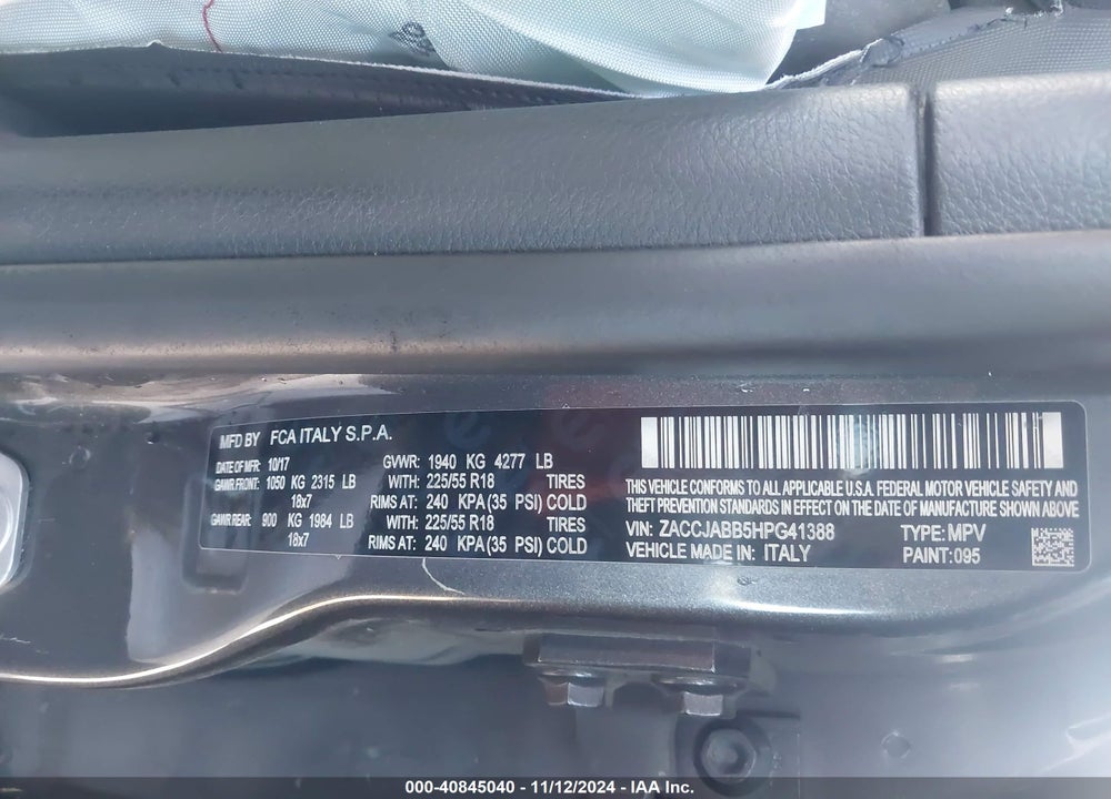 2017 JEEP RENEGADE VIN: ZACCJABB5HPG41388