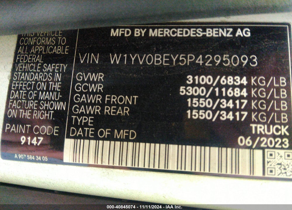 2023 MERCEDES-BENZ METRIS VIN: W1YV0BEY5P4295093