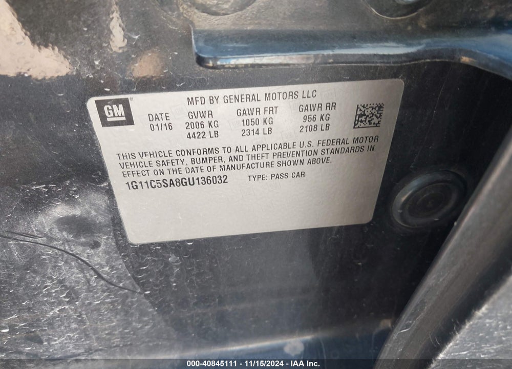 2016 CHEVROLET MALIBU LIMITED LT VIN: 1G11C5SA8GU136032