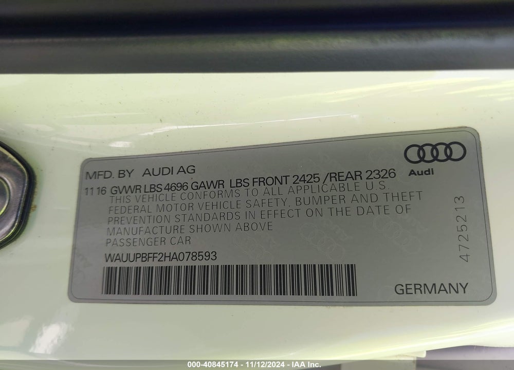 2017 AUDI A3 E-TRON 1.4T PREMIUM VIN: WAUUPBFF2HA078593