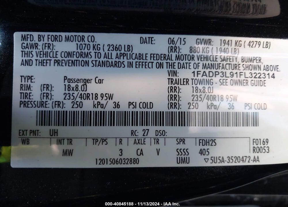 2015 FORD FOCUS ST VIN: 1FADP3L91FL322314