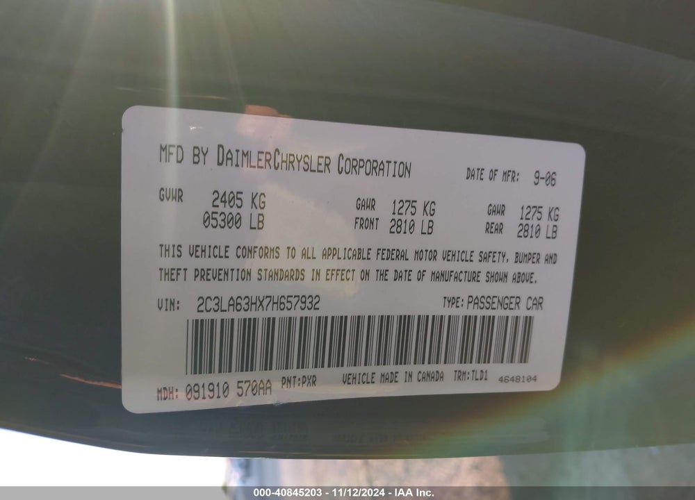 2007 CHRYSLER 300C VIN: 2C3LA63HX7H657932