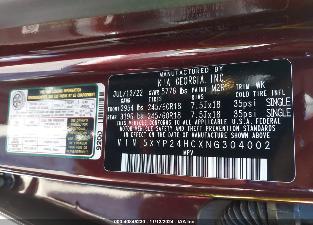 2022 KIA TELLURIDE LX VIN: 5XYP24HCXNG304002