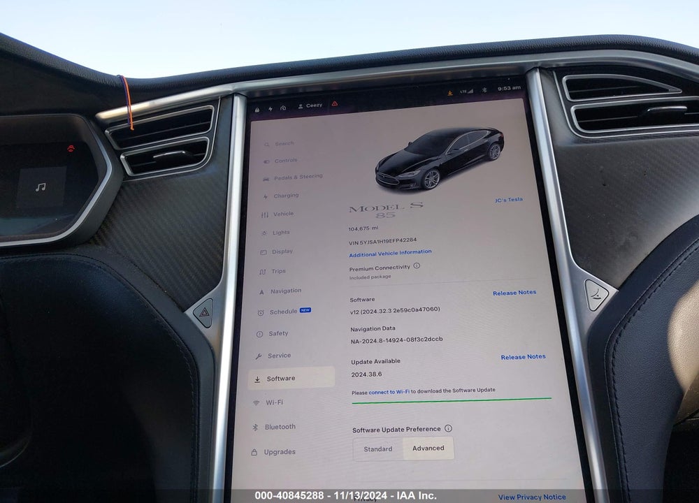2014 TESLA MODEL S P85 VIN: 5YJSA1H19EFP42284