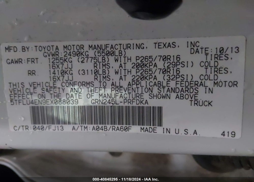 2014 TOYOTA TACOMA VIN: 5TFLU4EN9EX088039