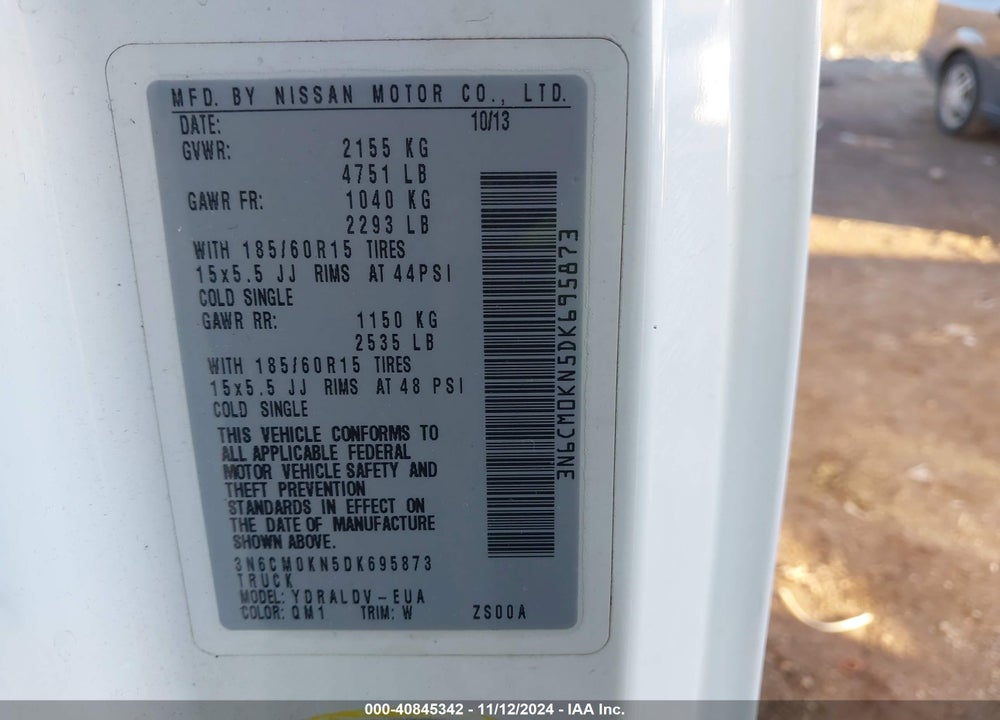 2013 NISSAN NV200 S VIN: 3N6CM0KN5DK695873
