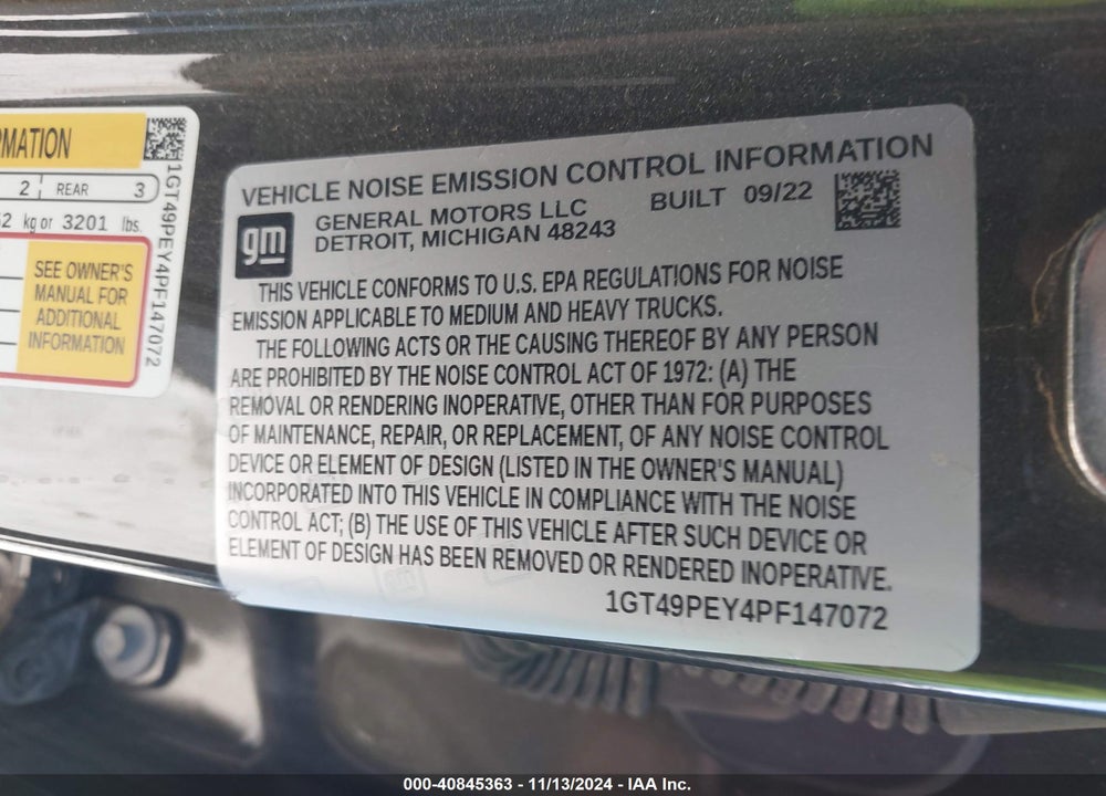 2023 GMC SIERRA 2500HD 4WD STANDARD BED AT4 VIN: 1GT49PEY4PF147072