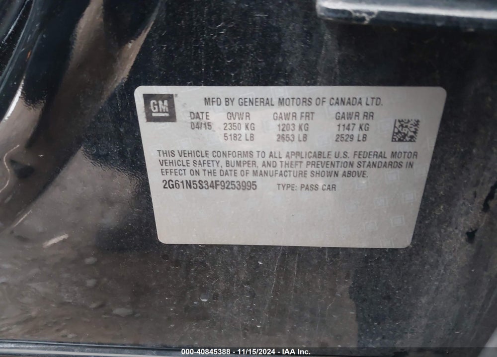 2015 CADILLAC XTS VIN: 2G61N5S34F9253995