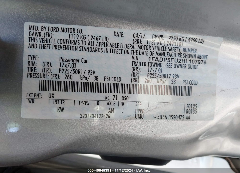 2017 FORD C-MAX ENERGI VIN: 1FADP5EU2HL107976