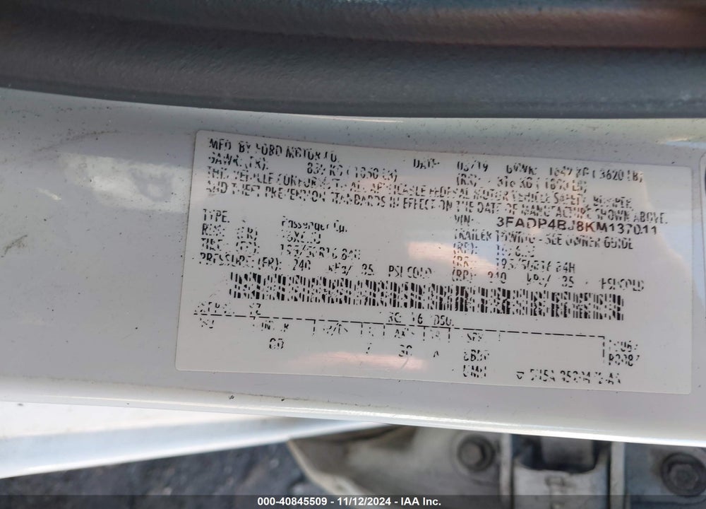 2019 FORD FIESTA SE VIN: 3FADP4BJ8KM137011