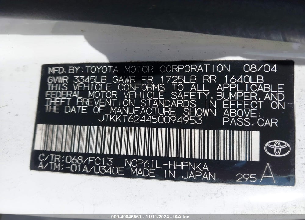 2005 SCION XA VIN: JTKKT624450094953