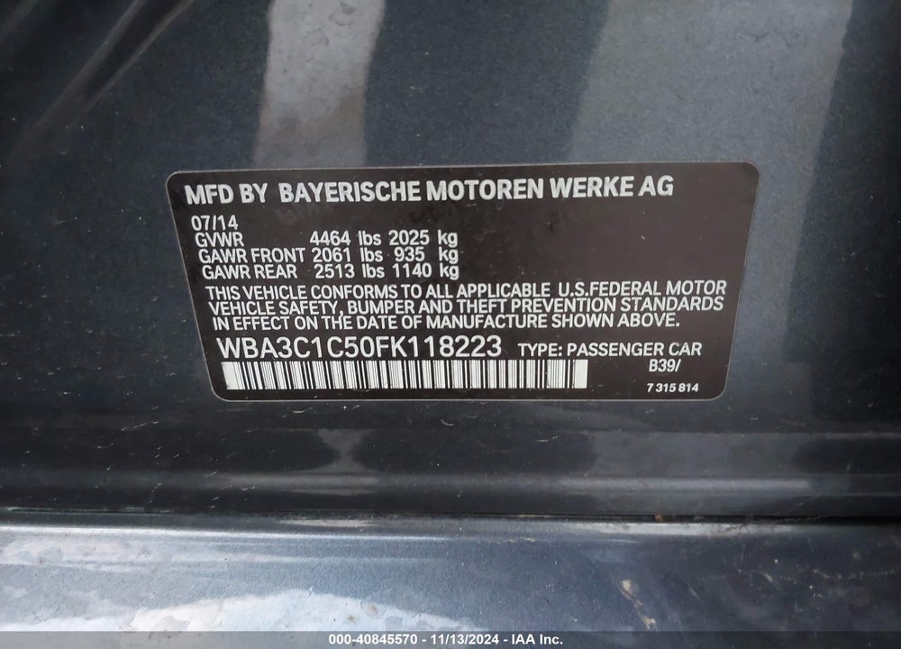 2015 BMW 328I VIN: WBA3C1C50FK118223