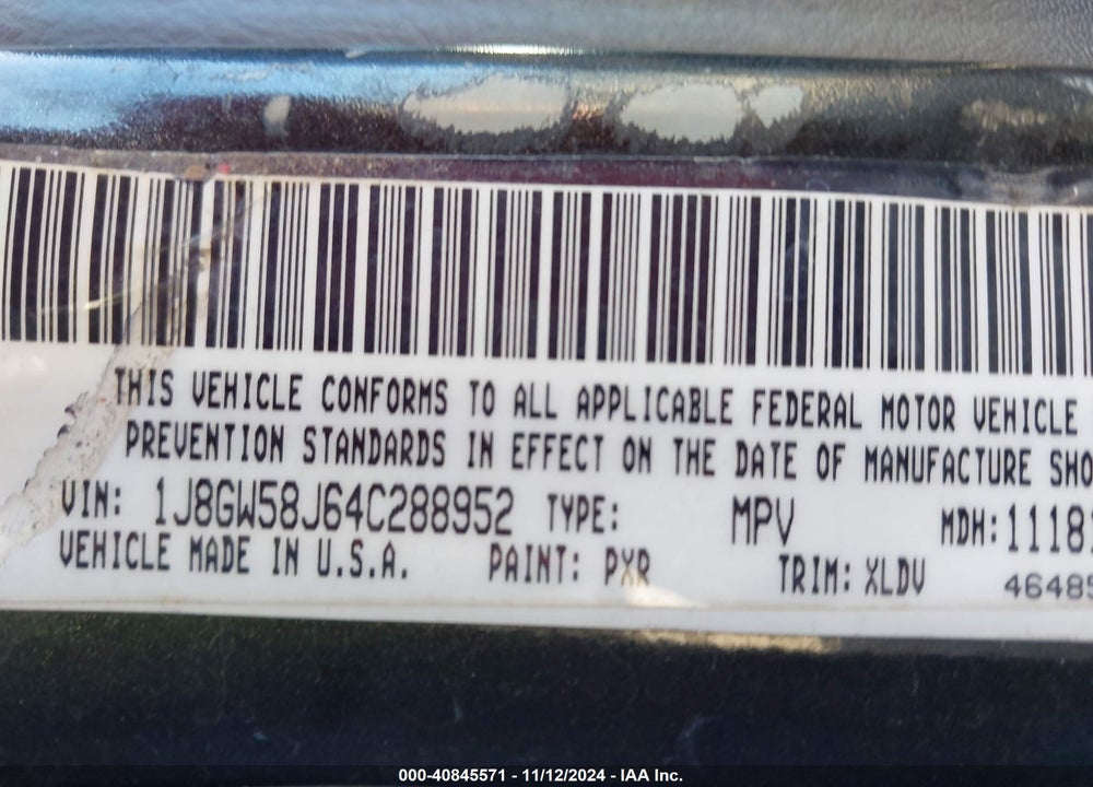 2004 JEEP GRAND CHEROKEE LIMITED VIN: 1J8GW58J64C288952