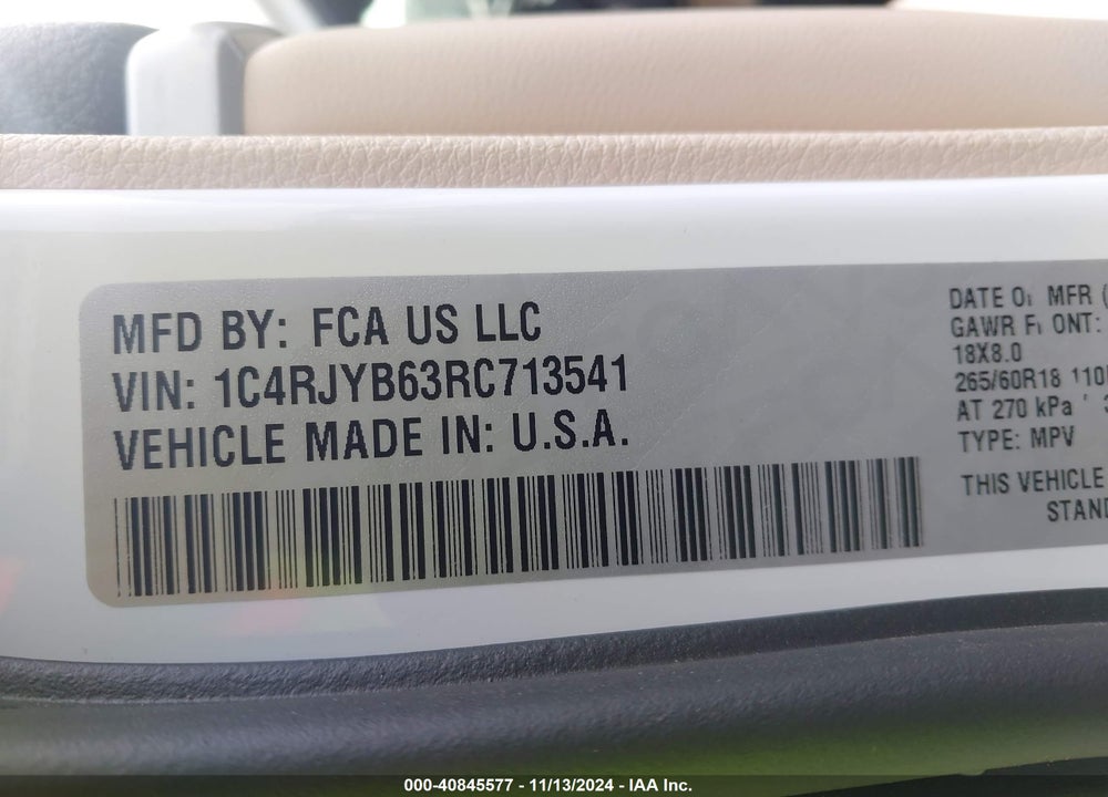 2024 CHEROKEE JEEP GRAND  4XE VIN: 1C4RJYB63RC713541